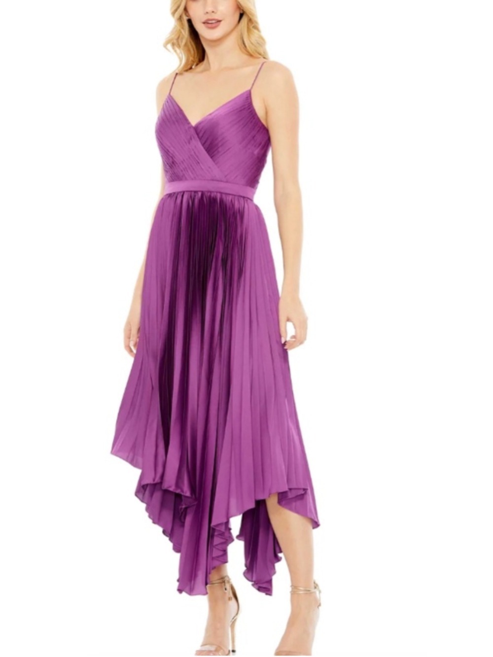 Women's Mac Duggal Asymmetrical Pleated Midi Dress Purple Sz 4